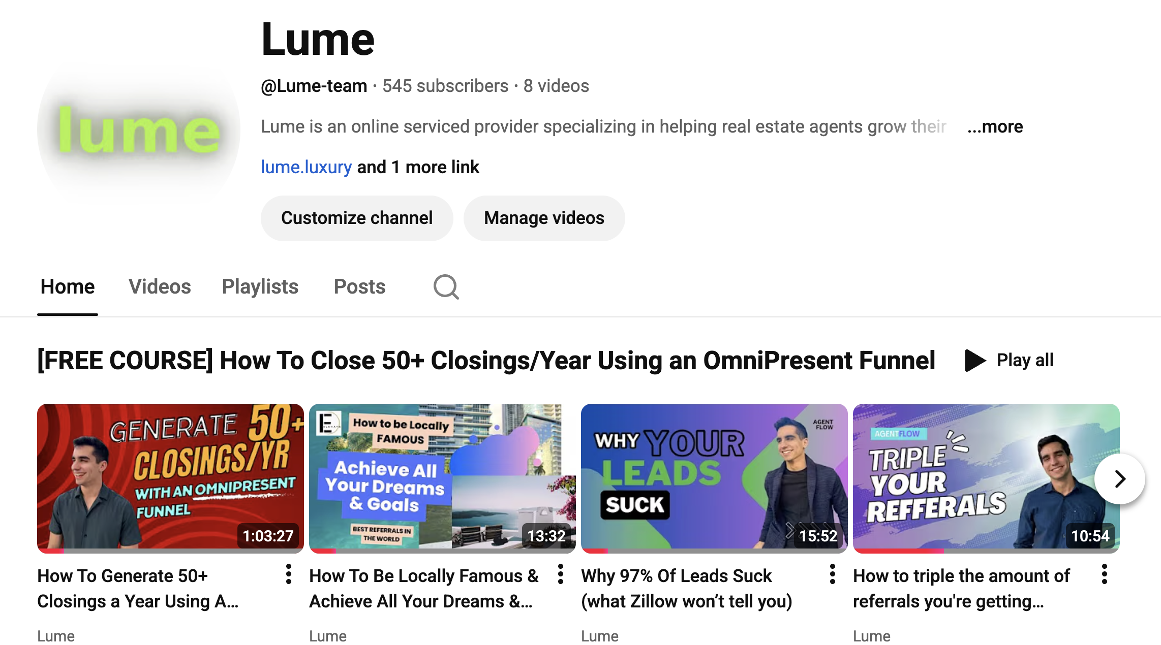 Lume YouTube Channel